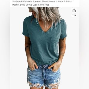 Women’s summer short sleeve, V-neck T-shirt with pocket